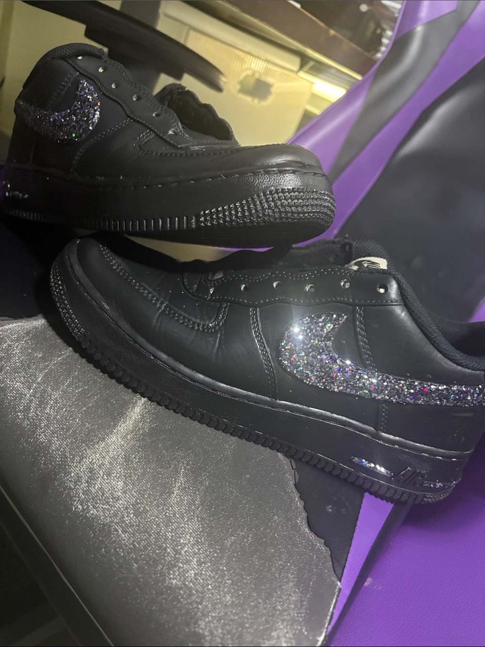 Custom Kids Black Sneakers with Glitter Accent
